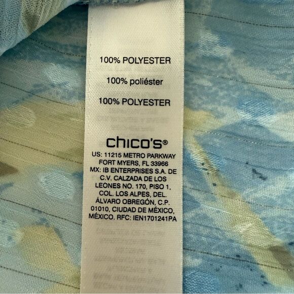 Chico's Swiss Dot Textured Sheer Blue and Green Grass Fairy Blouse size 2 (M) - Picture 6 of 9